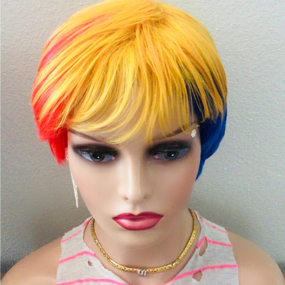 Three Tones Wig Synthetic Straight Machine Made Wig For Woman
